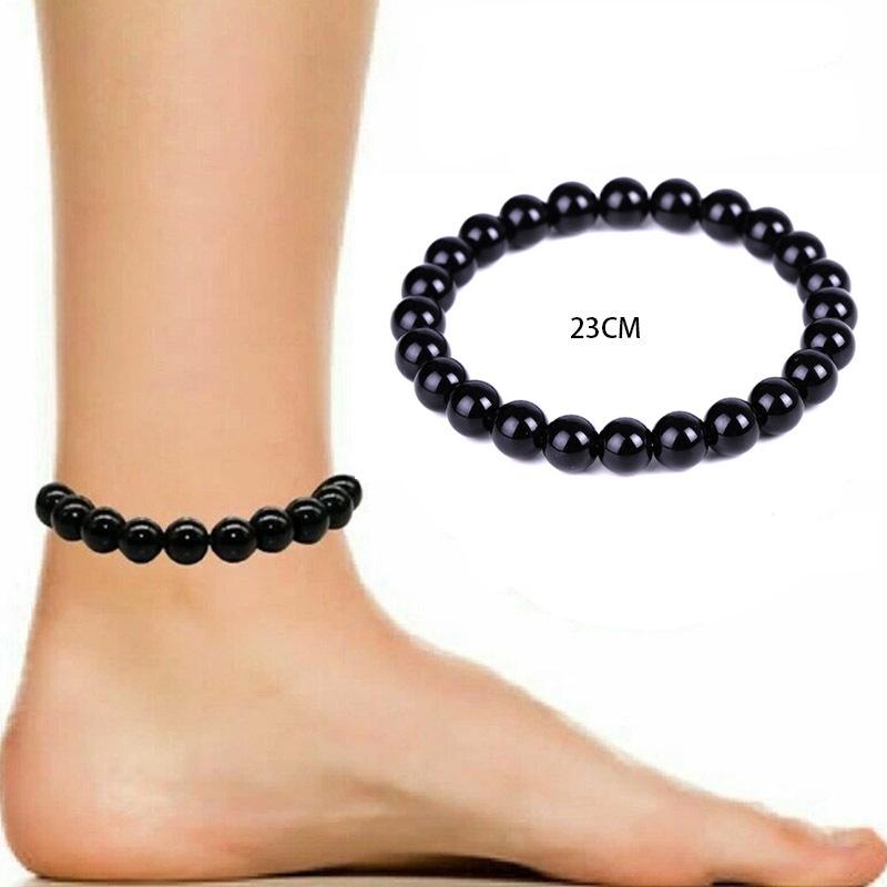 European & American Black Imitation Obsidian Slimming Anklet with Black Agate Bracelet Stones