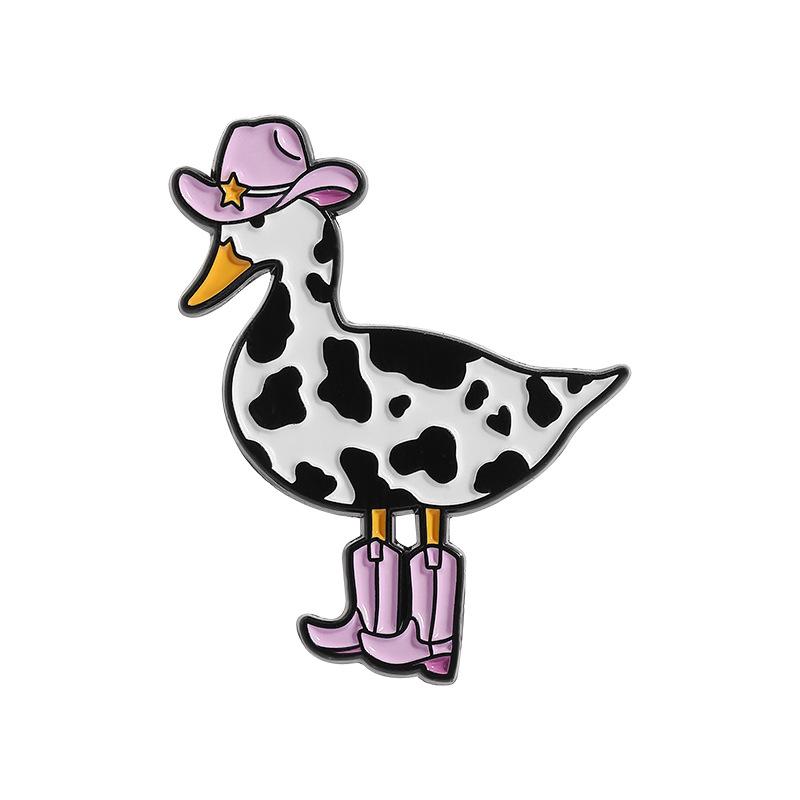 Pink Cow Cowgirl Duck Enamel Pin Western Duck Cowboy Boots Silly Goose Animal Brooch Lapel Badge Funny Jewelry Gift For Friends