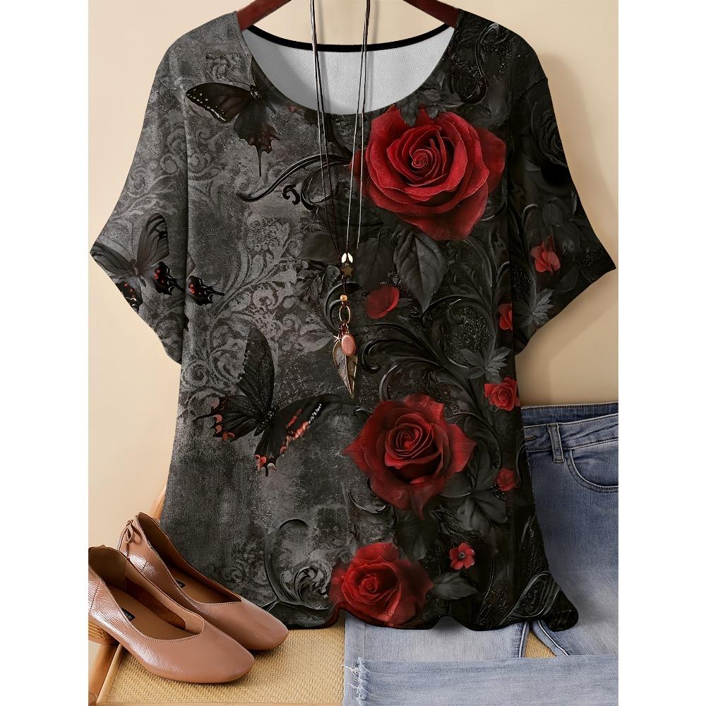 Summer Womens Retro Flower Pattern 3D Printed Color T-shirt Loose Comfortable Soft Breathable Large Size Fashion O-neck T-shirt