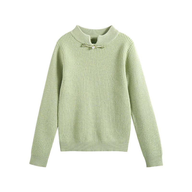 2025 New Chinese Style Girls' White Sweater - Thick Knit Base Layer for Autumn/Winter
