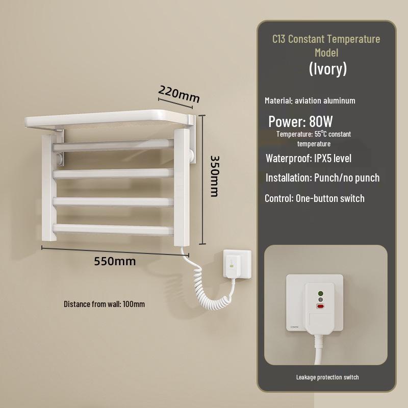 

Умная электрическая сушилка для полотенец: Постоянная температура, без сверления, совместимость с мобильным телефоном, решение для хранения в ванной комнате.