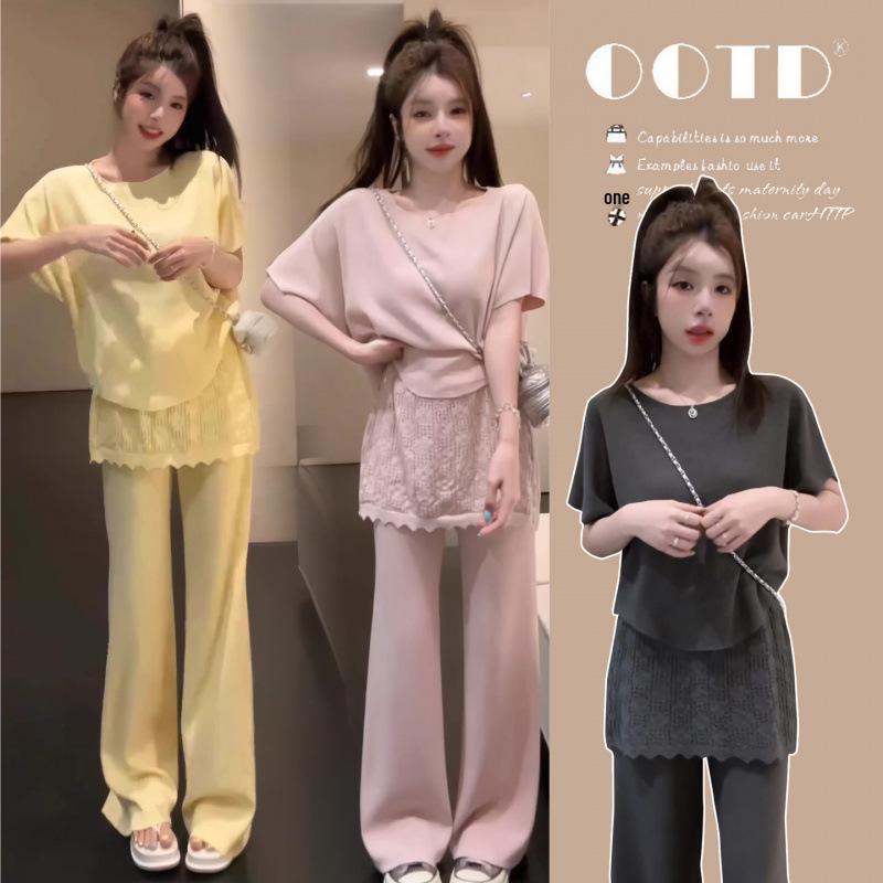 2026 Summer Maternity Casual Knit Top & Bloomers Two-Piece Set L