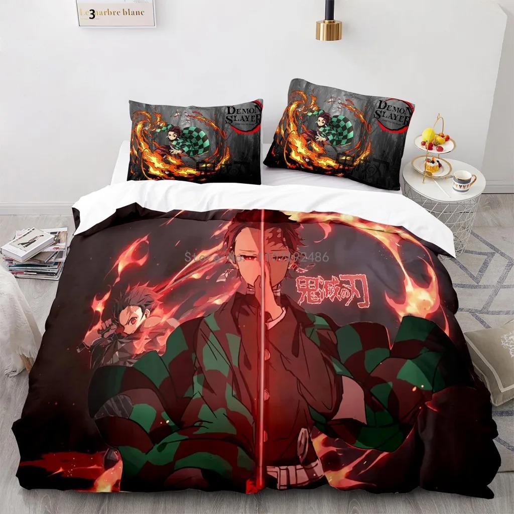 Juego de cama popular de Demon Slayer, funda de edredón con estampado de anime, fundas de almohada, decoración para habitación infantil, artículos para el hogar al por mayor