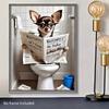 Canvas Wall Art - Humorous Dog Reading Newspaper On Toilet with Glasses, Modern Vertical Poster for Living Room