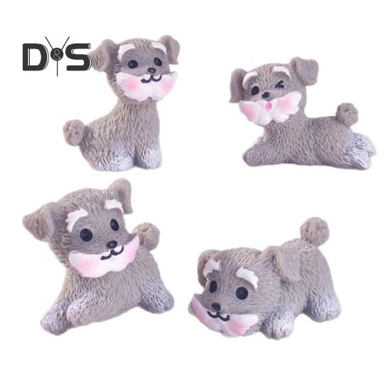 

4 шт. миниатюрные фигурки щенков, украшение в виде мини-шнауцера, украшение на приборную панель автомобиля, статуя собаки из смолы для сада фей, бонсай, офисный стол 4pcs