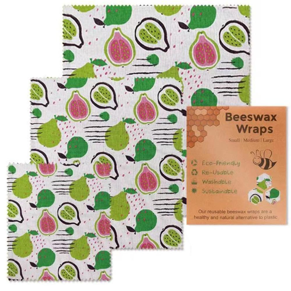Set da 3 Pezzi Involucri Alimentari in Cera d'Api Riutilizzabili Cotone Biologico Eco-friendly Panno Cerato Sostituto della Pellicola di Plastica Domestica Lavabile Modello Limone