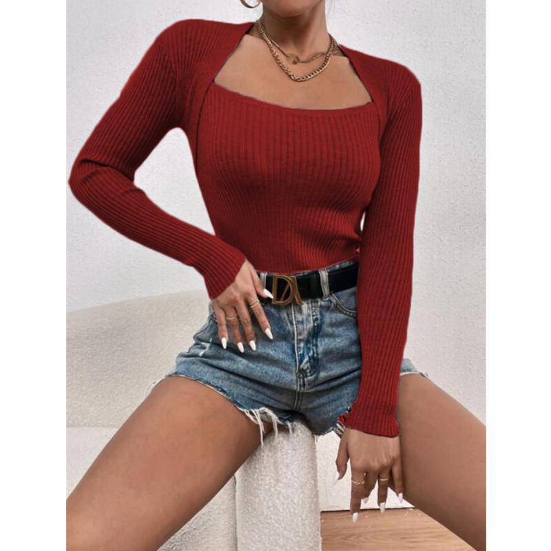 Autumn Square Neck Pullover Sweaters Women Knitted Sweater Top Winter Knitwear Bottoming Sweater Blouse