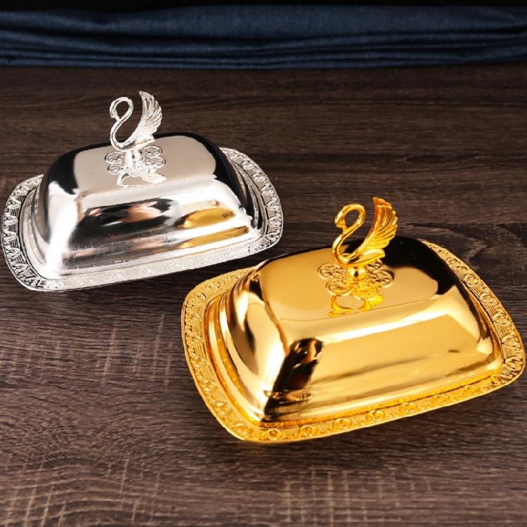 Dining Table Serving Dish with Matching Metal Cover and Decorative Border for Fruit, Pastries, Butter and Family Meals