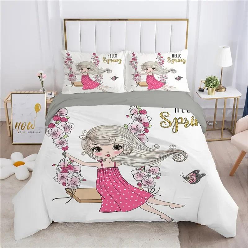 Cartoon Duvet Cover Beautiful Girls Bedding Set For Kids Teen Microfiber Princess Ballet Dancer King Quilt Cover With Pillowcase