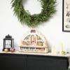 Christmas Village with LED Lighting, 45 cm Christmas Town with Snowman, Reindeer and Trees Natural Wood