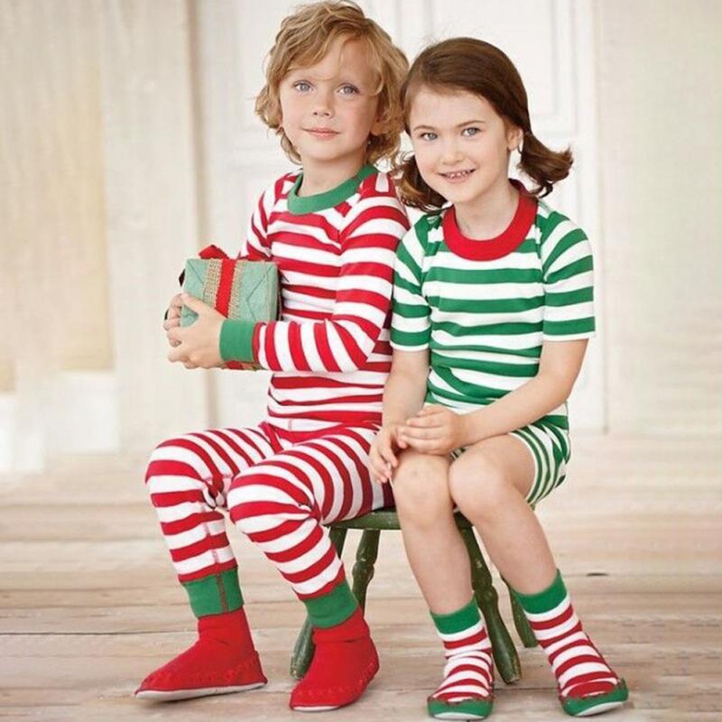 Children's Striped T-Shirt And Pants Two-Piece Set Kids Loungewear Christmas Clothing
