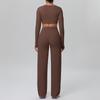 European Sportswear Yoga Set: Long Sleeve Top with Chest Pads and Breathable Straight-Leg Pants for Women