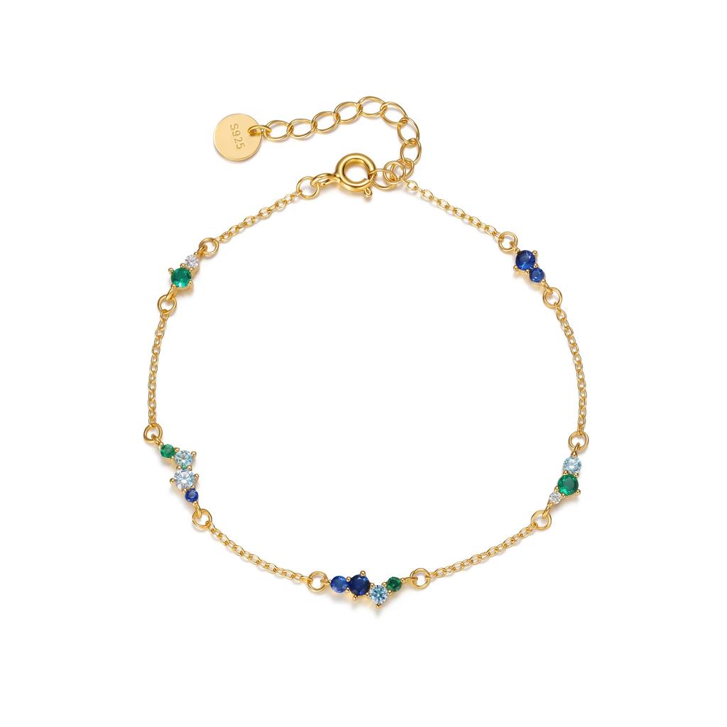 Glowluxe Blue Green Gradient Zircon Chain Bracelet 925 Sterling Silver Delicate Station Design Gold-Tone Jewelry
