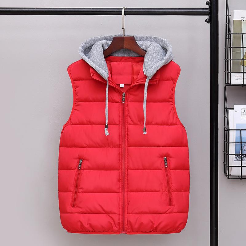 

Hong Kong Style Men s Hooded Cotton Vest Winter Outside Warmth Thickened Undershirt Jacket Big Size Fat Horse Jacket L червоний