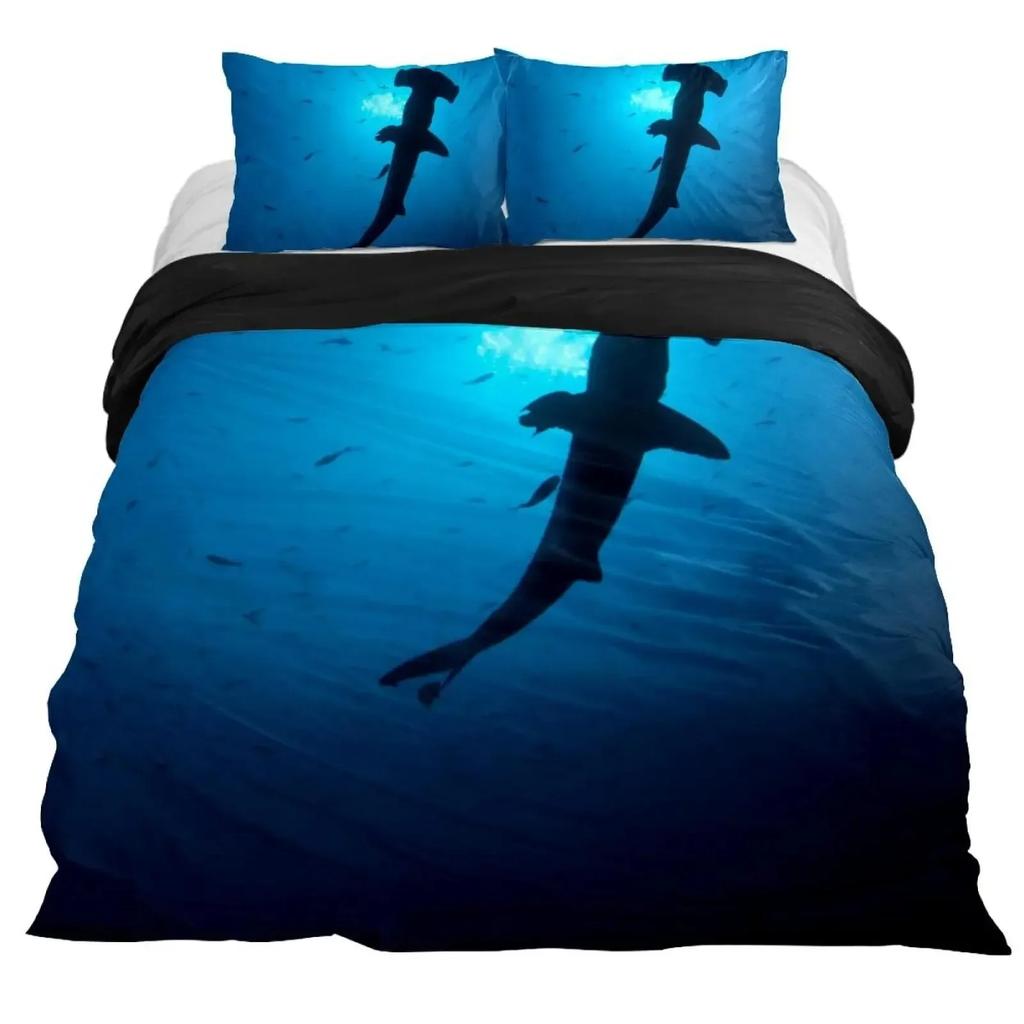 Deep Sea Shark Black Shark Ocean Life Comfortable Duvet Quilt Cover Pillowcase Bedding Set Bedroom Decoration Home Textile