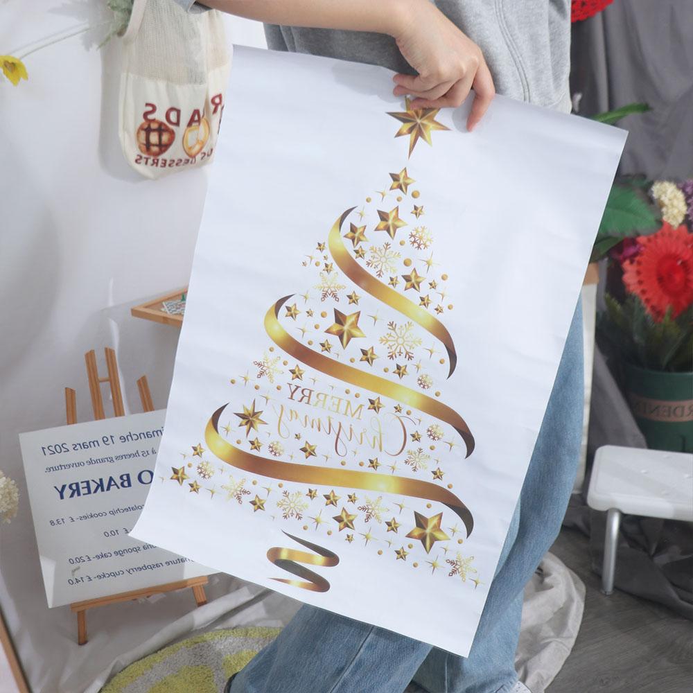 Large Christmas Tree Window Stickers Golden Wallpaper Home Decoration Xmas Decals  Holiday