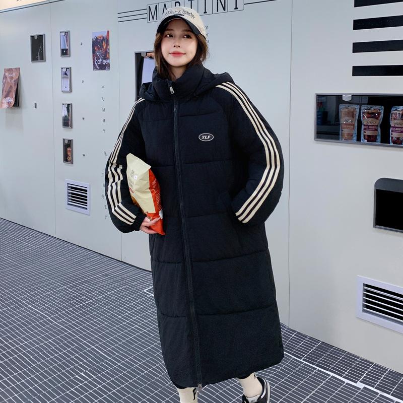 2025 new winter Korean version of loose mid-length down padded jacket, women's thickened padded jacket, over-the-knee cotton jacket, bread jacket