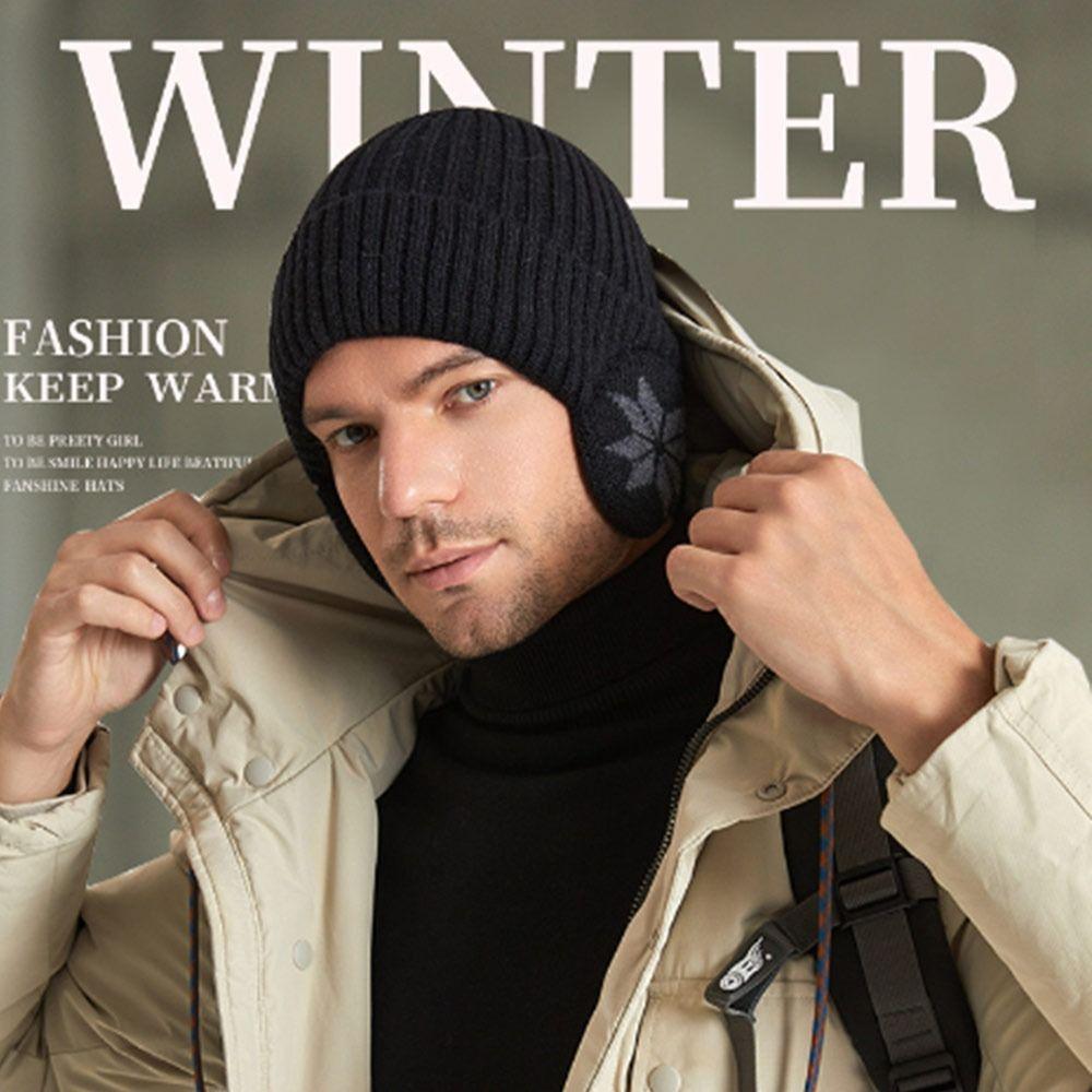 Thickened Snowflake Knitted Hat Windproof Winter Plain Hats Fashion Beanies Cap  Outdoor Cycling