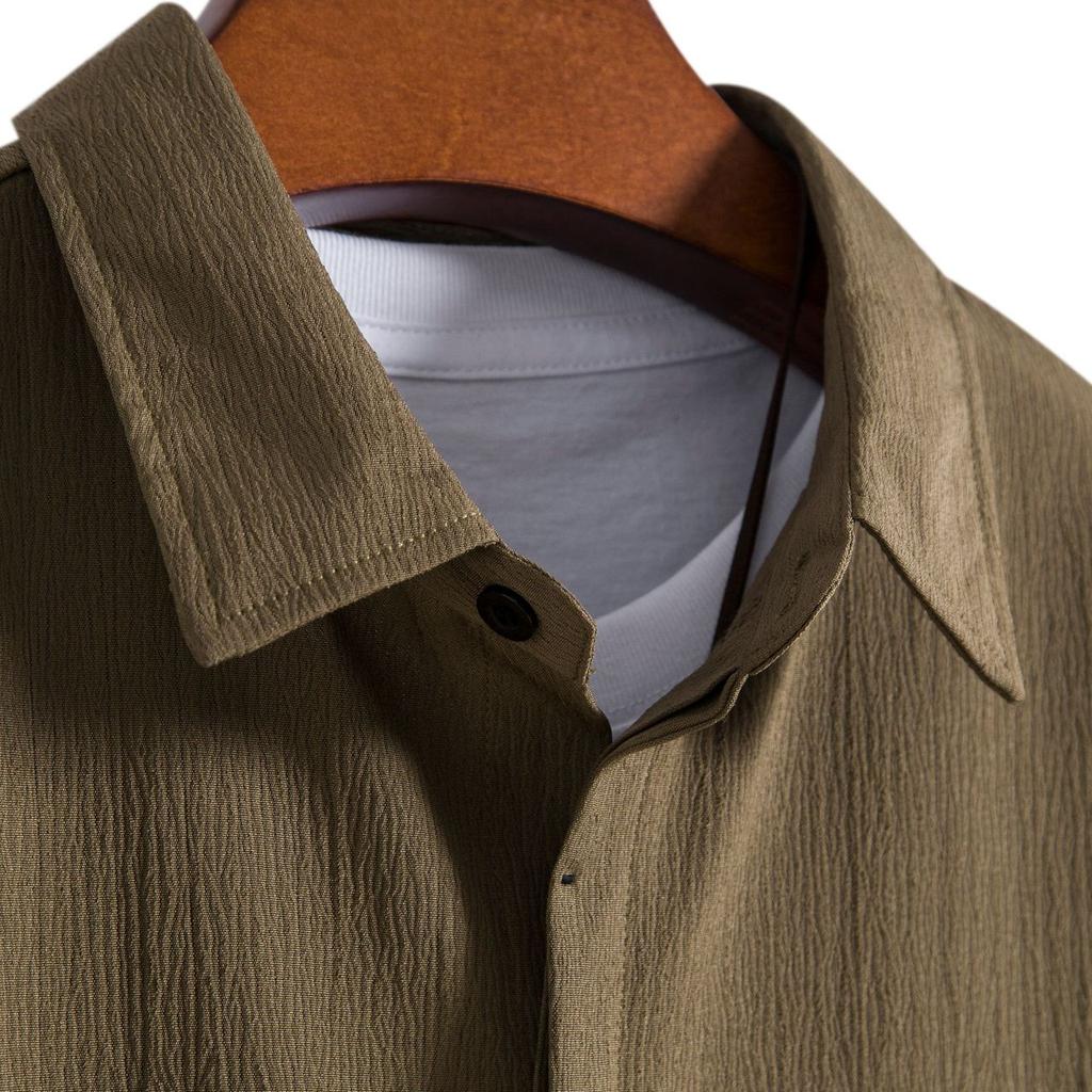 Summer Cotton Linen Shirt for Men's Lapel Loose Solid Color Hide Button Up Short Sleeve Shirts