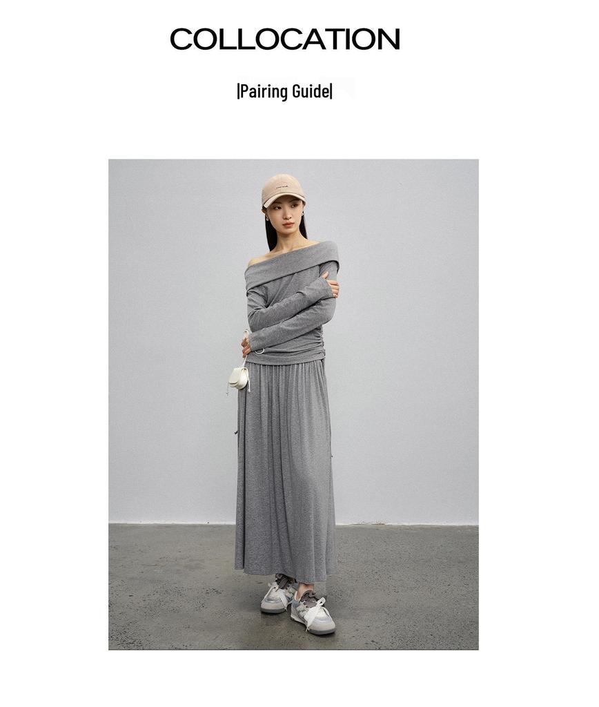 Elegant Gray Pleated High-Waist Maxi Skirt - A-line Spring Design