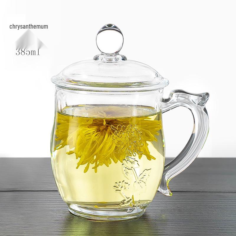 Large-Capacity, High-Temperature Resistant Glass Teacup with Handle and Lid for Men