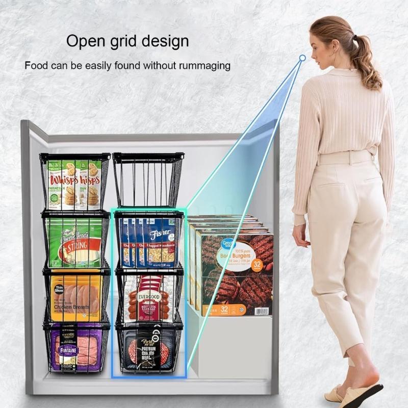 Pack of 5 Stackable Freezer Baskets Freezer Organizing Case Freezer Containers Metal Texture Suitable for Refrigerator