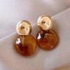 Amber Color Stud Earrings for Women - Retro French Style, Light Luxury Feel, Suited for Square and Round Faces.