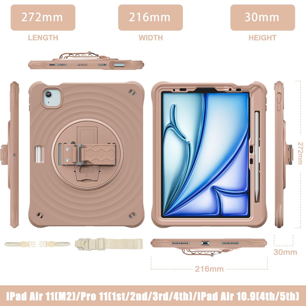 For iPad Air 11 (2025)/(2024)/Air (2022)/(2020)/Pro 11 (2022)/(2021)/(2020)/(2018) Case Kickstand with Shoulder Strap