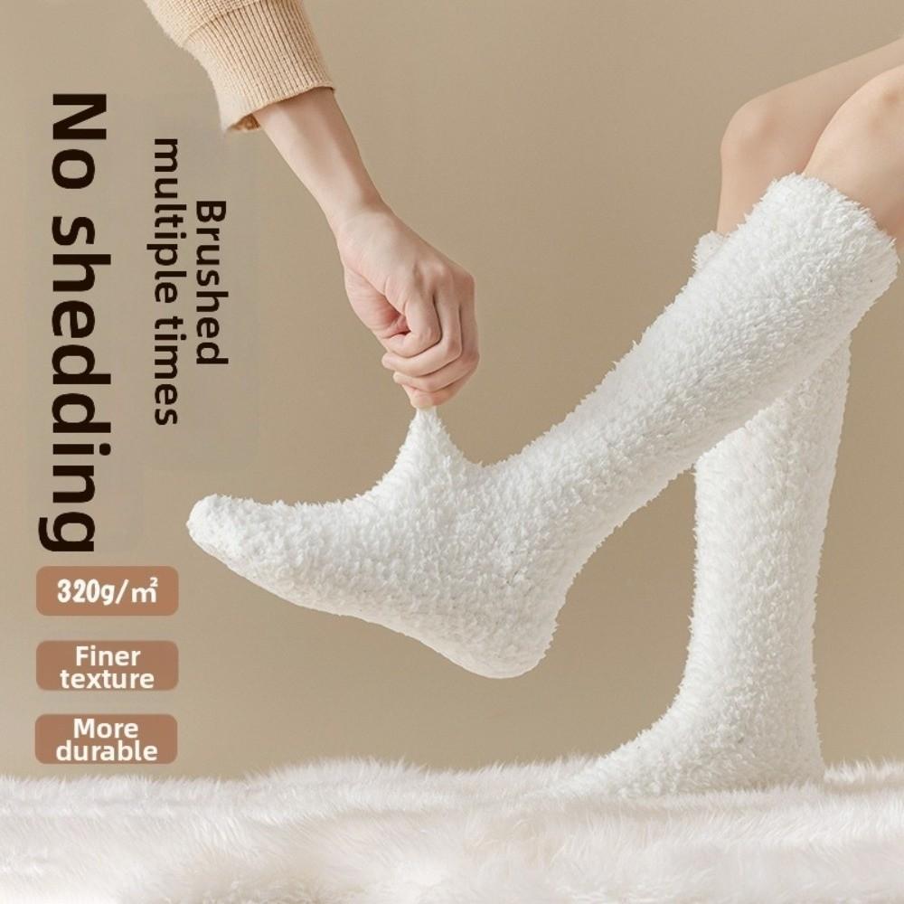 Coral Fleece Knee High Socks Thickened Coral Fleece Socks New Fuzzy Long Socks Home Lounging