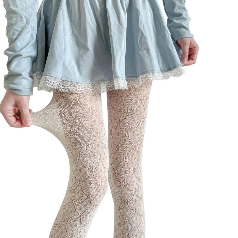 Hollowout Lace Sheer Tights Breathable Nylon Fabric Slimming Stockings Solid Color Geometric Pattern Pantyhose For Women
