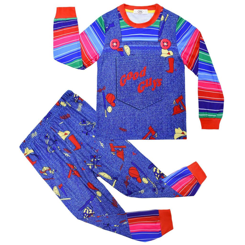 Fright Doll Halloween Cosplay Set: Kids' Long Sleeve Medium & Large Home Wear 7771