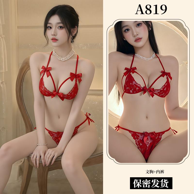 Erotic underwear women's lace three-point sexy bikini open gear free suit pure desire perspective uniform temptation