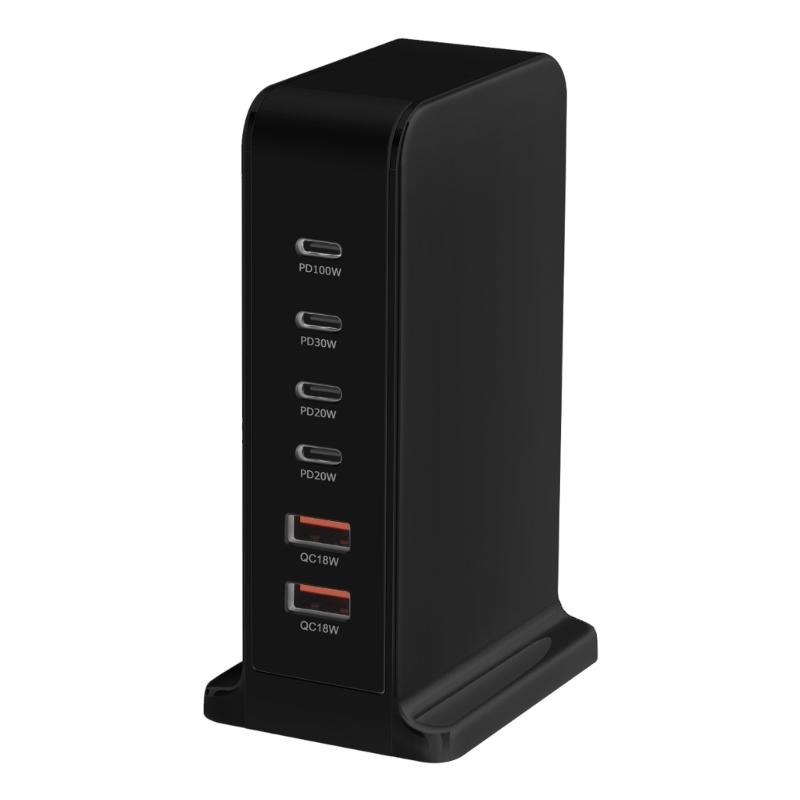 USB C Ladegerät 200W Schnellladegerät Block 6 Port Ladestation Ziegelstein Laptop-Ladegerät 2 USB + 4 Typ C für Reisen Zuhause