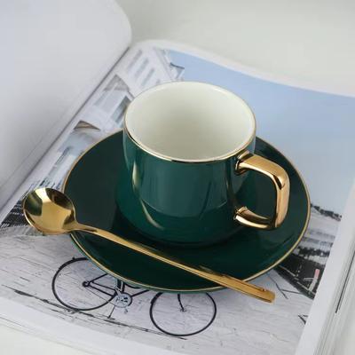 Tasse à café et assiette en or peint de luxe de Style nordique, ensemble de deux pièces en céramique, tasse à eau, tasse à thé à fleurs, tasse à lait