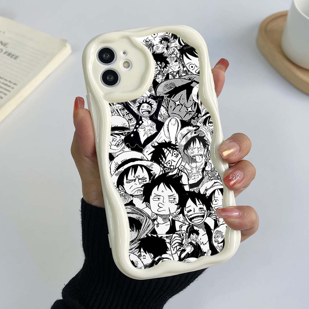 Samsung Galaxy A24 A14 für iPhone 15 Xiaomi Poco X5 Redmi 13C Huawei Honor 90 Handyhüllen A28 One Piece Ruffy Anime exklusive Creme Muster Soft Case