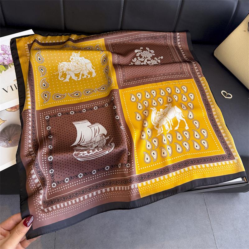 Classic Blue Print Silk Square Scarf Women's Fashionable and Versatile High-end Scarfs Bag Clothing Accessories 70cm Kerchief