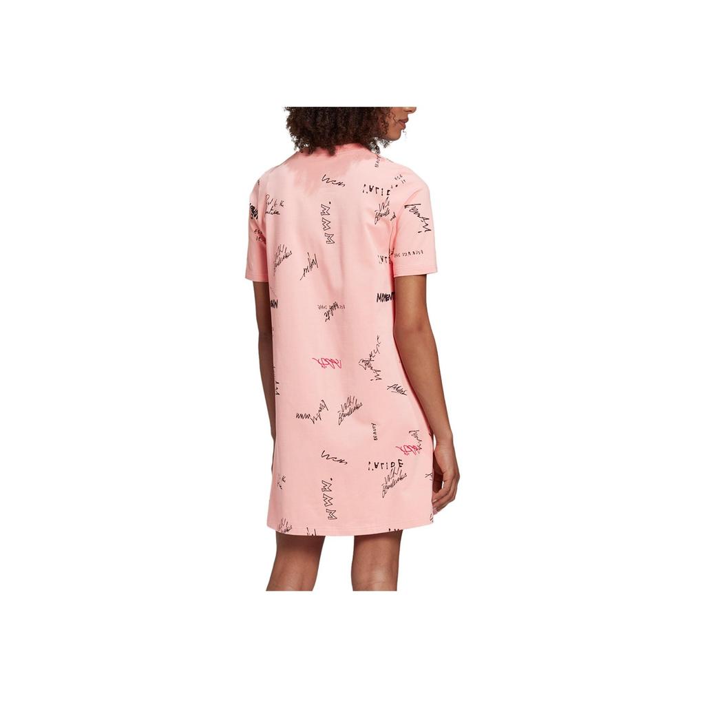 Adidas All Over Print Round Neck Casual Short Sleeve Dress Women Dresses Pink GJ7104