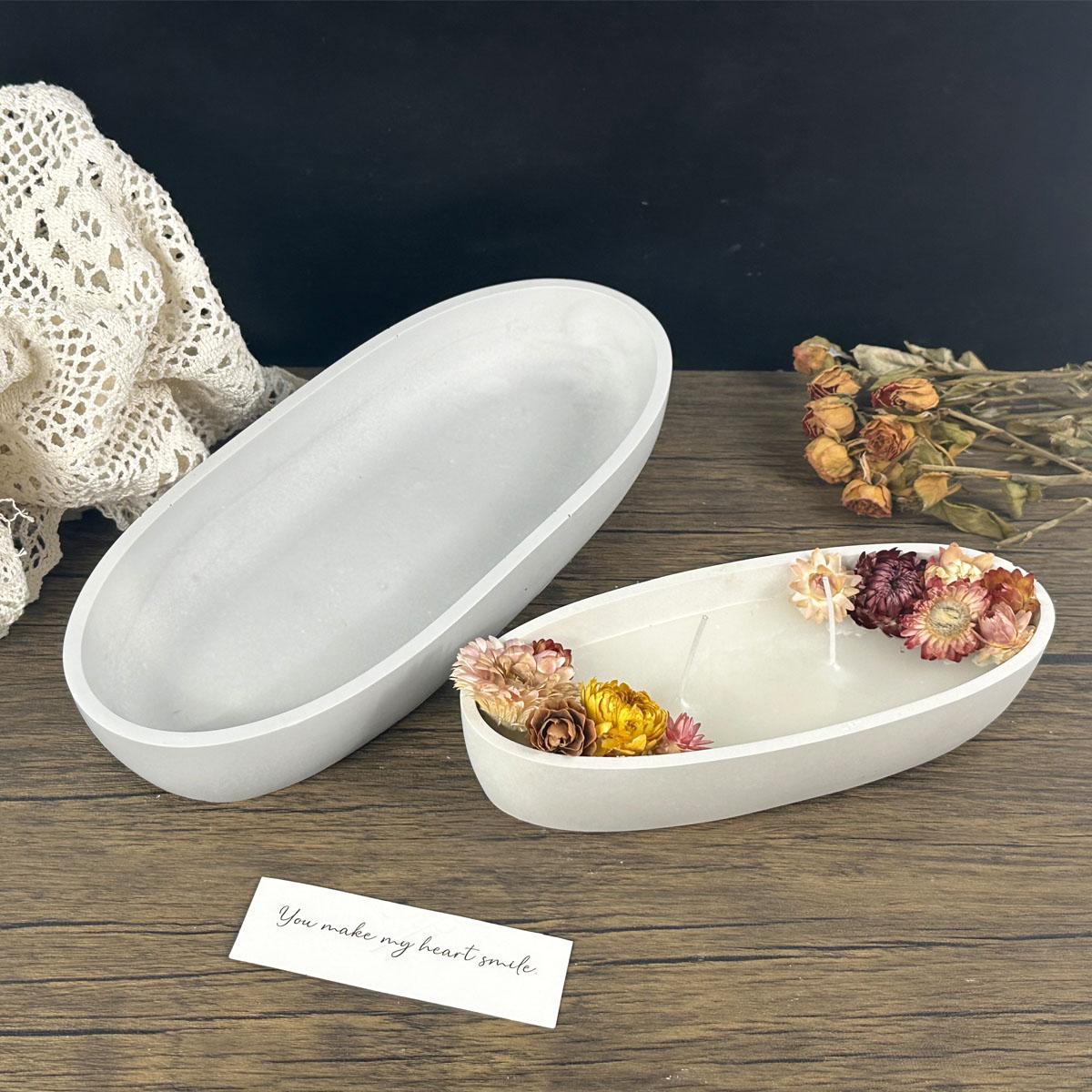 Concrete Oval Candle Jar Silicone Mold DIY Ship Shape Craft Flowerpot Making Plaster Cement Storage Box Casting Molds Home Decor