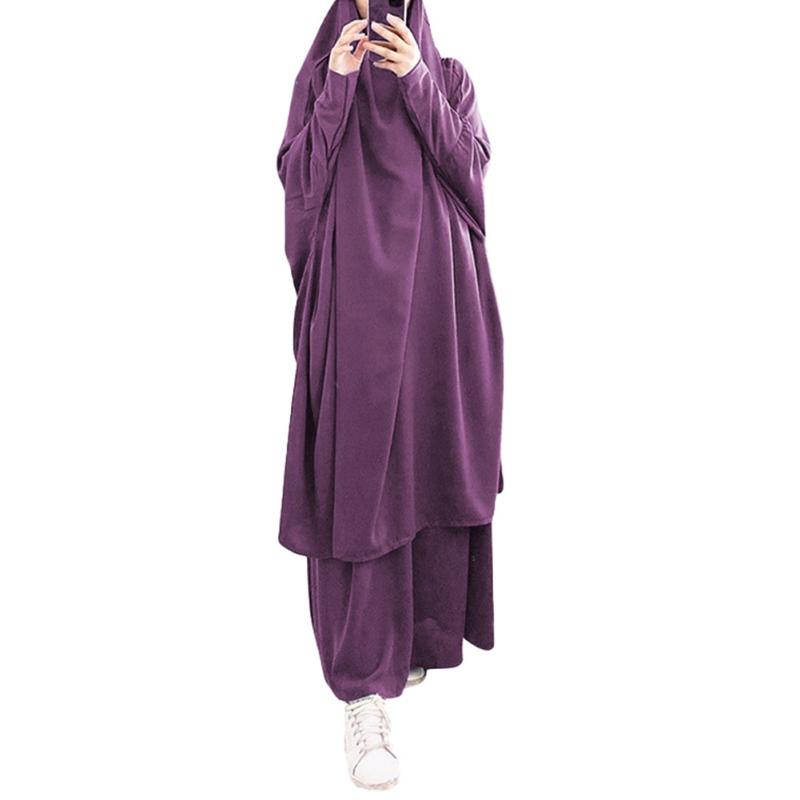 Large Hem Solid Color Robe Dress Hood Set Muslim National Costume