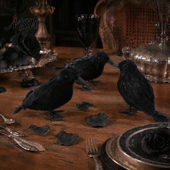 Creepy Bird Prop for Parties Realistic Crows Figurine, Lifelike Feathered Raven Statue Haunted House, Scary Simulated Crow Figurine Halloween
