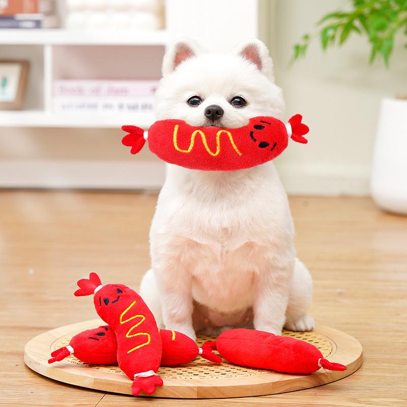 Pet Sound Cat Plush Toy Dog Toy Cat Hot Dog Embroidery Bite Resistant and Bored Dog Supplies