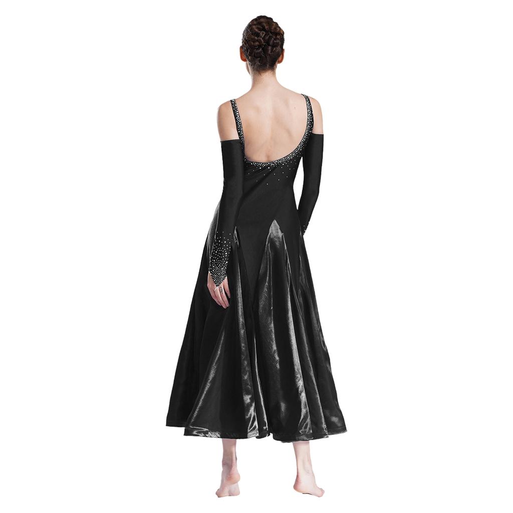 Γυναικείο Φόρεμα Χορού Αίθουσας V Λαιμόκοψη Ανοιχτή Πλάτη Κρύοι Ώμοι Λαμπερά Στρας Φαρδύς Πάτος Φόρεμα Σκηνικής Παράστασης