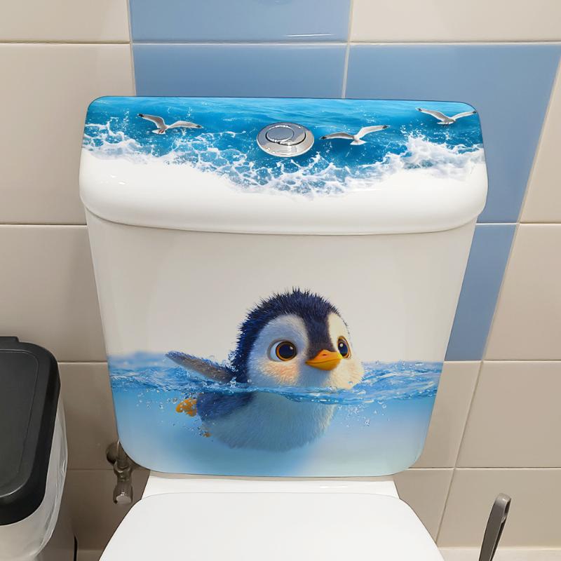 Creative Self-Adhesive Cute Penguin Toilet Stickers Waterproof Bathroom Decals Decoration