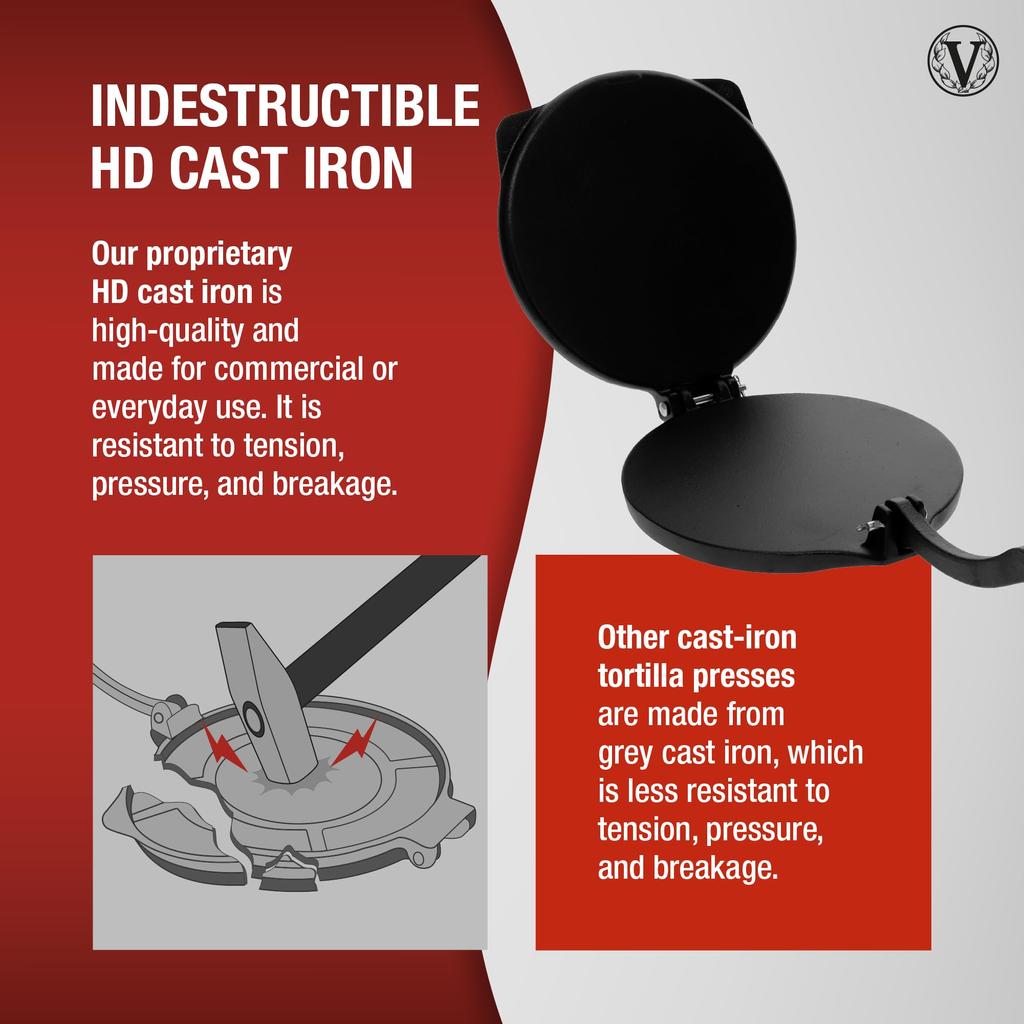 Victoria 8 Inch Commercial Grade Cast Iron Tortilla Press Ultra Heavy Duty HD Iron Victoria TOR001 20cm Cast Iron HD Iron Tortilla Press Taco Press