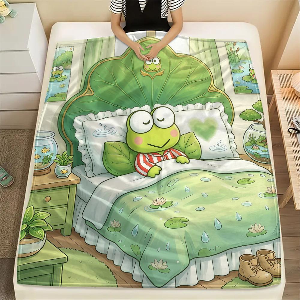 1PC Keroppi Print Flannel Blanket, High Quality All Seasons, Home Decor, Warmth and Comfort, Perfect for Christmas Gifts