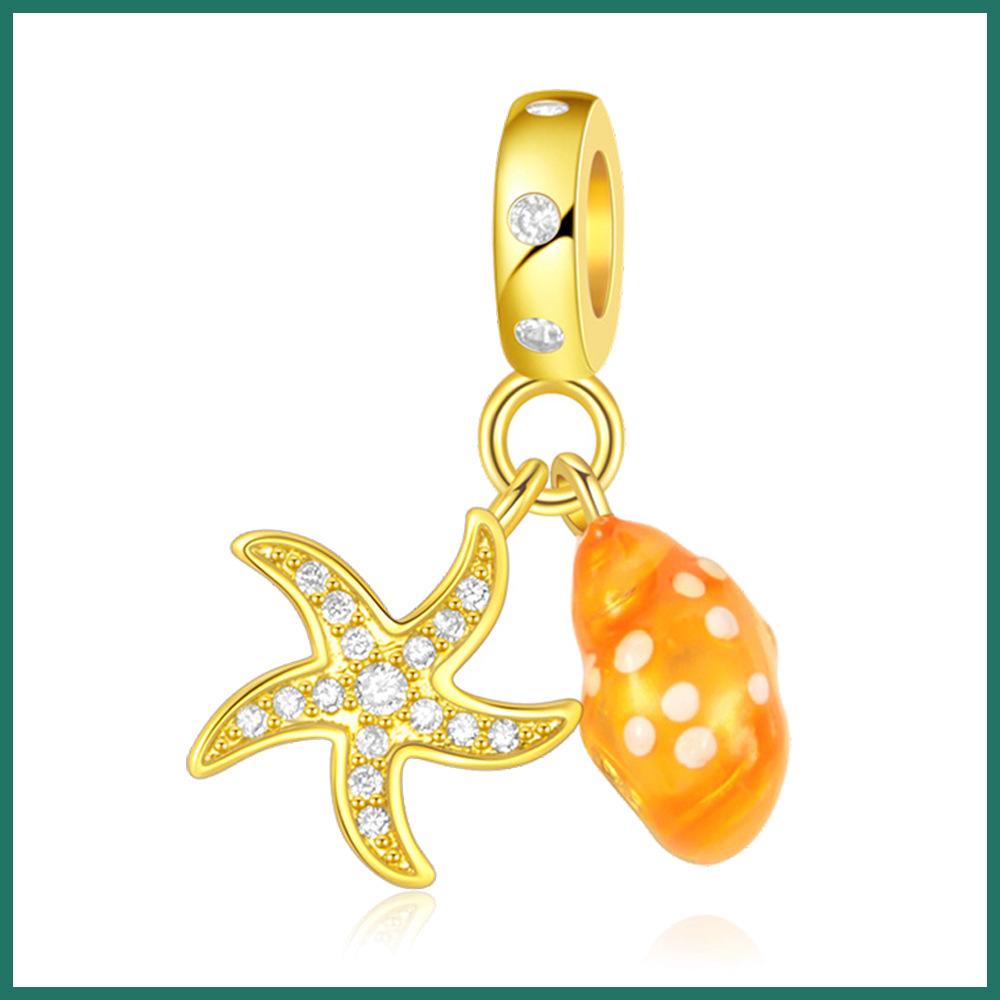 S925 Silver Ocean Theme Gold Starfish Seashell Pendant with Snake Chain Necklace DIY Handmade Beading Craft Supplies