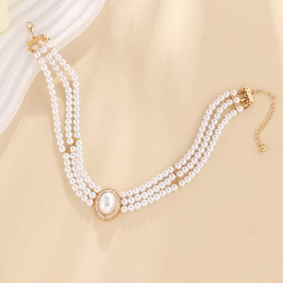 Dámský obojek Vintage Elegantní Lesklé kamínky vykládané Nastavitelný zdobící dárek Dámy Faux Pearl