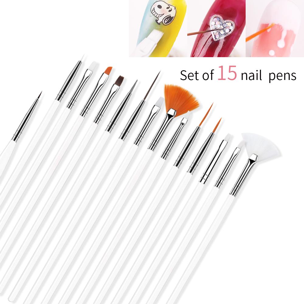 15pcs Fine Detail Paint Brush Set  Acrylic UV Gel Drawing Dotting Manicure Nail Art Design Tools Makeup Accessorie Gel Brush
