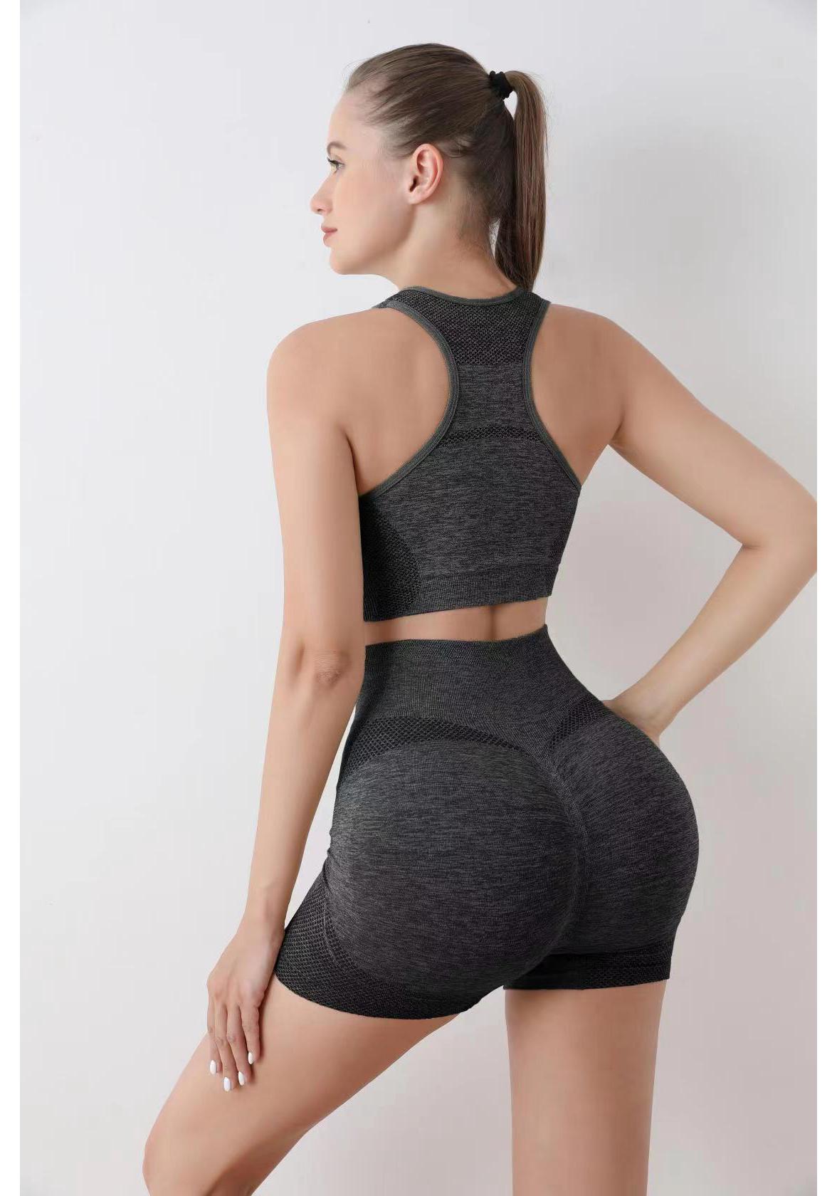 Seamless High Waist Yoga Set: Butt-Lifting Sports Bra  Shorts Large