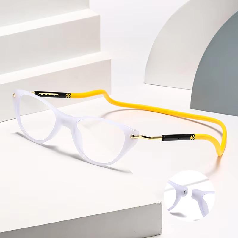 Men Women Anti Blue Light Cat Eye Hanging Neck Reading Glasses Silicone Soft Rope Anti-lost Scalable Portable Reading Eyeglasses